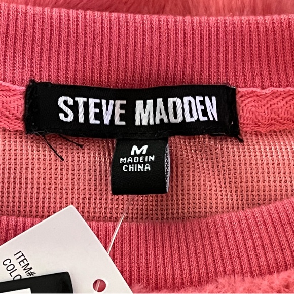 Steve Madden Faux Fur Sweatshirt Top stripe medium tea rose pink - Picture 8 of 16